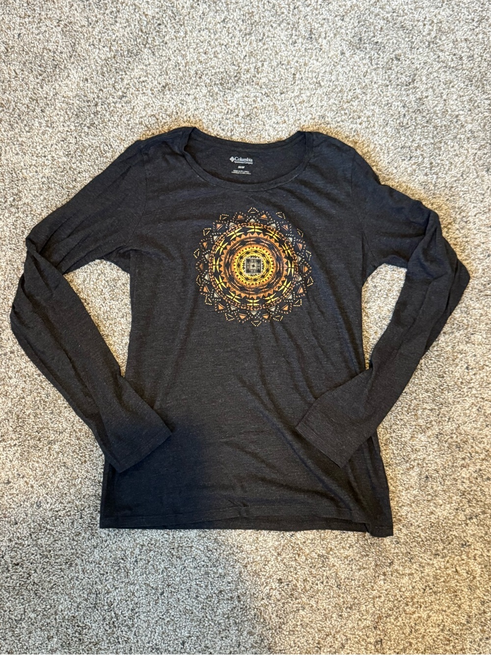 Columbia Long-Sleeve Tee with Yellow-Orange Mandala Graphic